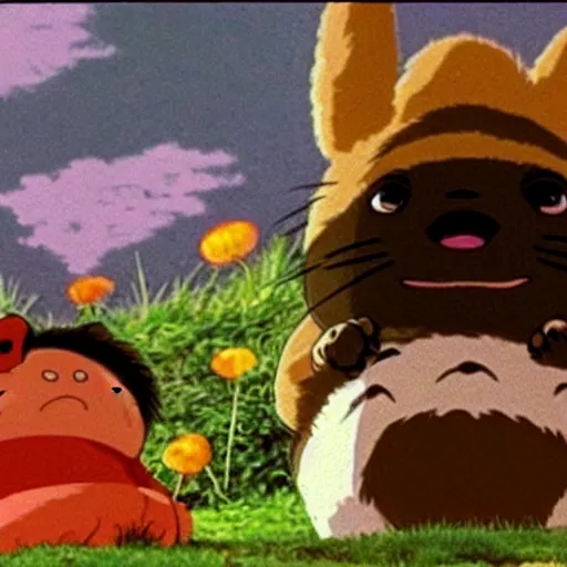 Image similar to a screenshot of Danny Devito as a character in My Neighbor Totoro (1988)