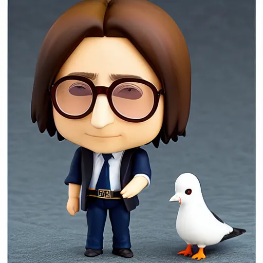 Prompt: john lennon as nendoroid and white pigeons of peace, kodak film