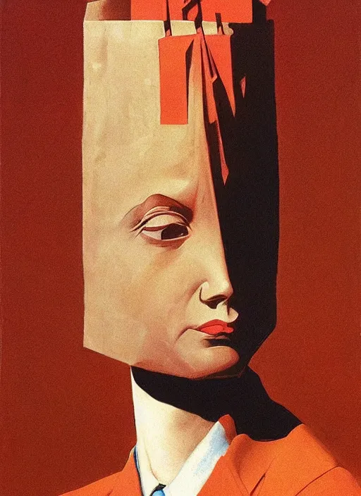 Image similar to propaganda woman portrait with a paper bag over the head Edward Hopper and James Gilleard, Zdzislaw Beksinski, highly detailed