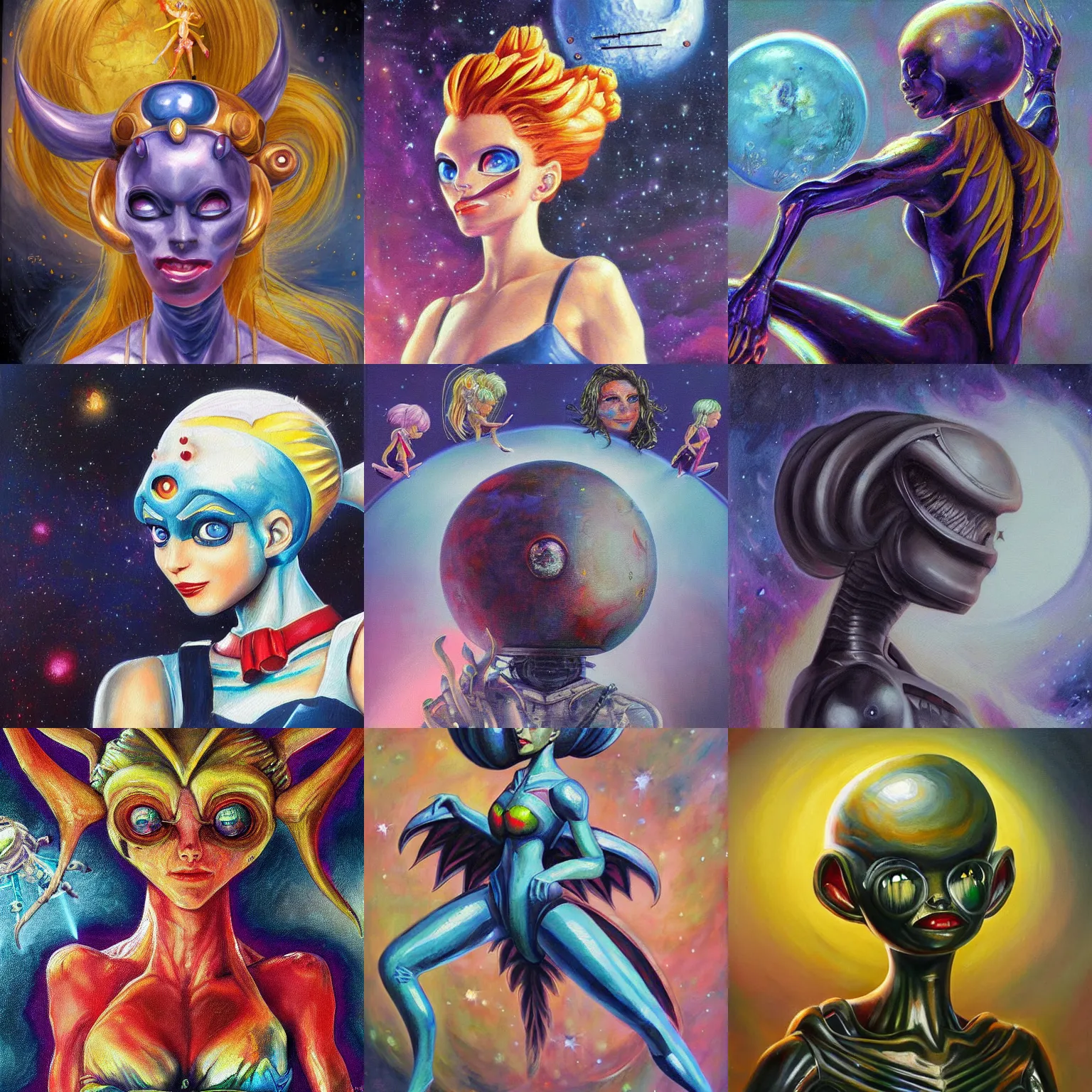 Prompt: detailed oil painting alien concept art by H. R. Geiger of Sailor Moon by H. R. Geiger