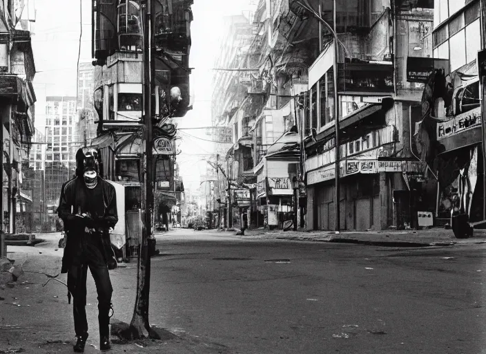 Prompt: a cyborg in a cyberpunk street, by richard avedon, tri - x pan stock