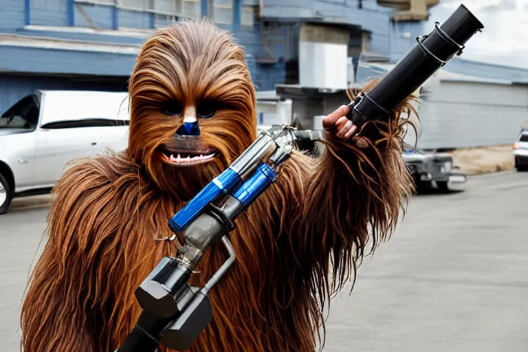 Image similar to Chewbacca stealing catalytic converter