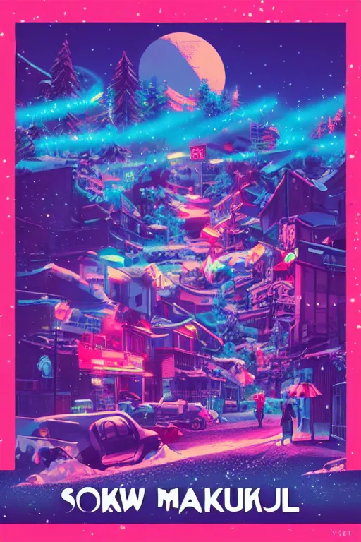 Prompt: snow festival yuki matsuri, epic retrowave art, trending on art station