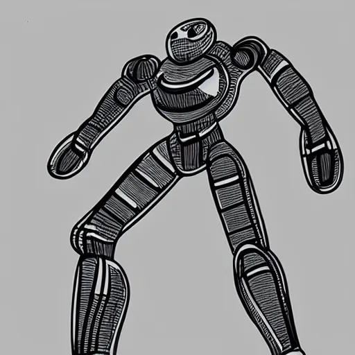 Prompt: a simple pencil sketch of a giant humanoid athletic sleek futuristic humanoid robot android powering up, lines of energy swirling around it