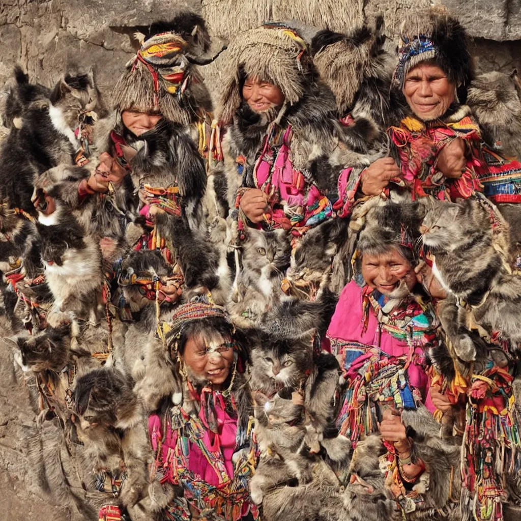 Image similar to inca people with cats