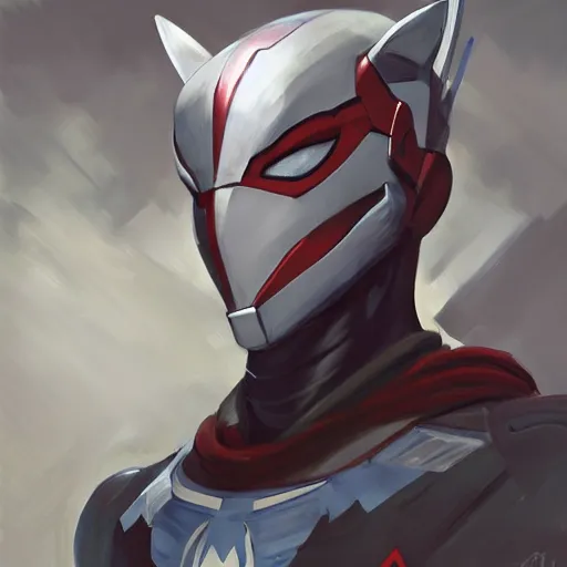 Image similar to greg manchess portrait painting of armored spiderman ultraman grey fox from metal gear cyborg gay japanese - american hybrid as overwatch character, medium shot, asymmetrical, profile picture, organic painting, sunny day, matte painting, bold shapes, hard edges, street art, trending on artstation, by huang guangjian and ail elvgren and sachin teng