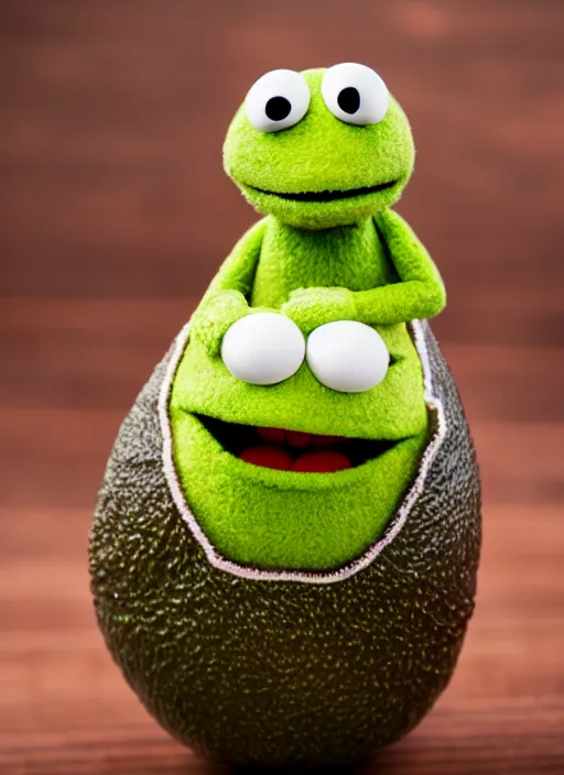 Image similar to dslr photo portrait still of an avocado as a muppet!!!! 8 5 mm f 1. 8