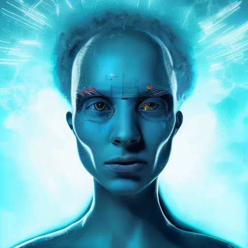 Image similar to I've discovered life, scientist, ecstatic, infinite power, manic, perfect eyes, full body shot, chemical structures, atoms, molecules, portrait, energized face, noble, transformation, vivid colors, elegant, concept art, sharp focus, digital art, Hyper-realistic, 4K, Unreal Engine, Highly Detailed, HD, Dramatic Lighting by Brom, trending on Artstation