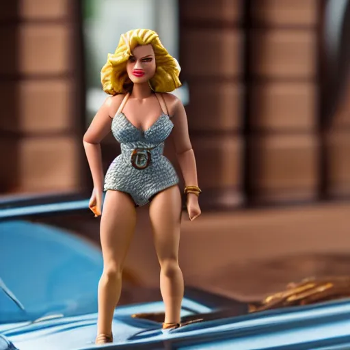 Image similar to Margot Robbie in the Wolf of Wallstreet mini figure, high detail photograph, 35mm