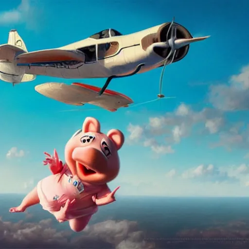 Image similar to cute miss piggy mupett pilot piloting plane, action shot, highly detailed, photorealistic, octane render, 8 k, unreal engine. art by artgerm and greg rutkowski and alphonse mucha