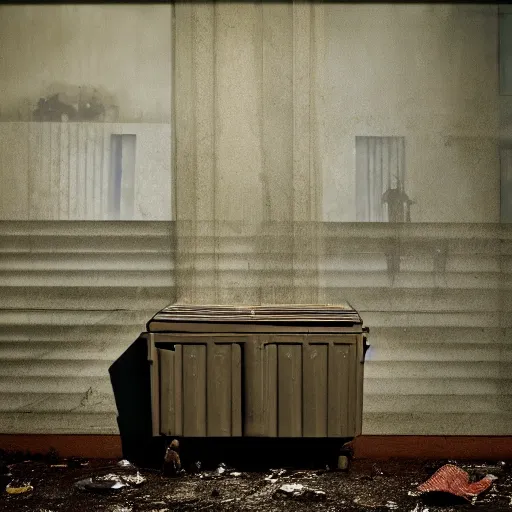 Image similar to photo of an dumpster throught the dirty window, photo by Pieter Hugo.