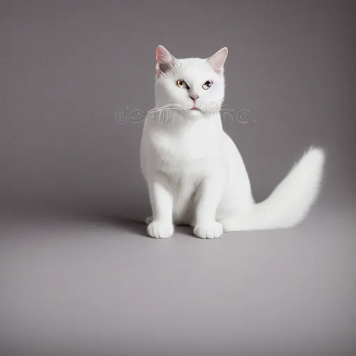 Image similar to a white cat with a hat on its head, a stock photo by Miao Fu, shutterstock contest winner, rasquache, stock photo, stylish, white background