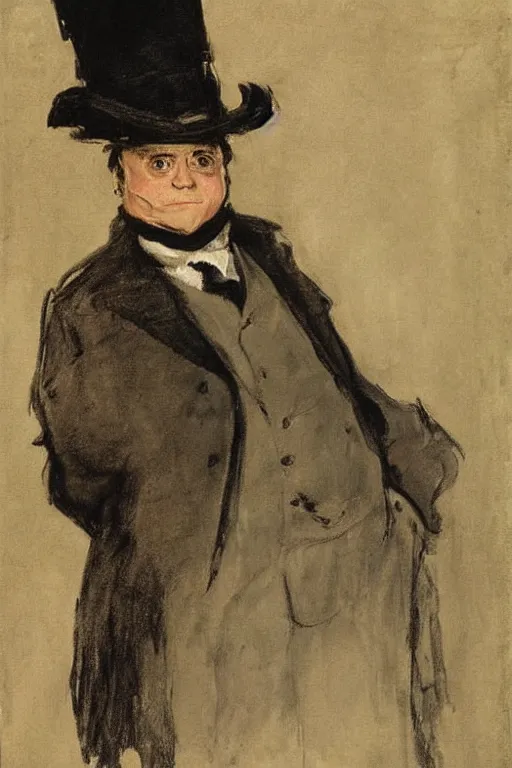 Image similar to portrait of danny devito as a gentleman wearing an edwardian suit and top hat by walter sickert, john singer sargent, and william open