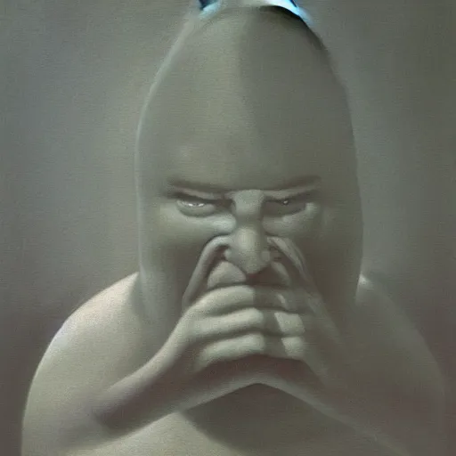 Prompt: Zdzisław Beksiński painting of an evil gnome