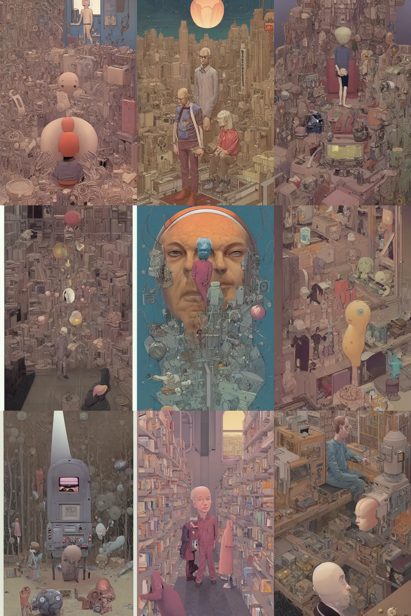 Prompt: the ego separates, by Moebius, ((by Daniel Clowes)), by Mattias Adolfsson, ((by Mandy Jurgens)), oil on canvas