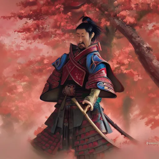 Prompt: samurai, cherry blosdom, japanese temple, digital art, irina french, heraldo ortega, mandy jurgens, golden ratio, art canvas, award winning, masterpiece trending on artstation 8 k 1 5 0 mpx