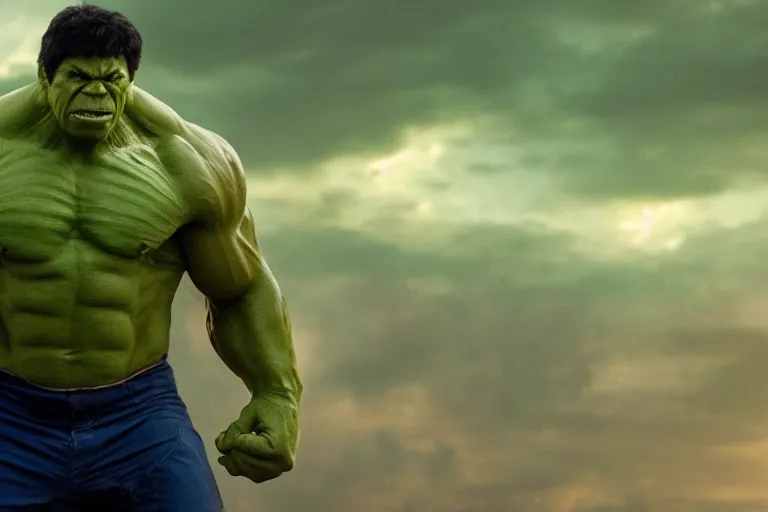 Prompt: film still of Lou Ferrigno as hulk in avengers infinity war, 4k