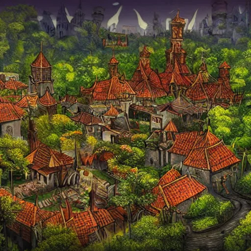 Prompt: medieval jungle city