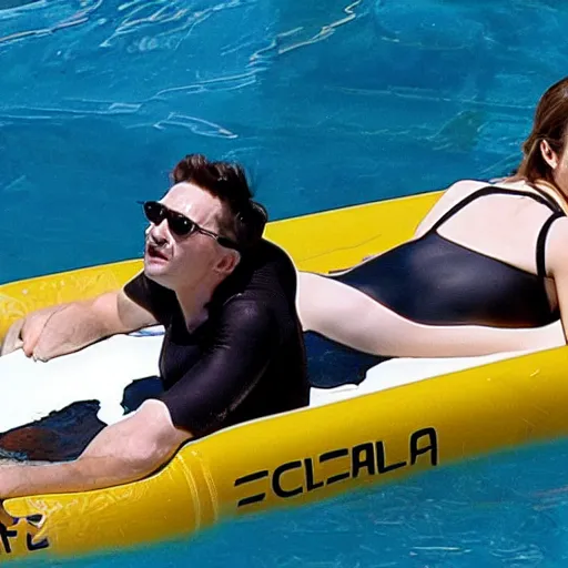 Prompt: emma watson and elon musk swimming together