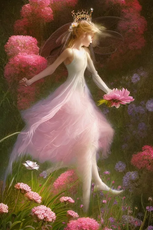 Image similar to a beautiful digital illustration painting fairy princess among the flowers by benoit b. mandelbrot, steven belledin, martin johnson heade, lee madgwick, caspar david friedrich, and david rios ferreira. 8 k resolution trending on artstation concept art digital illustration