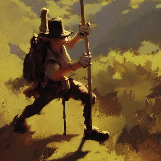 Image similar to Hiking cane, stick. by Craig mullins, Steve Purcell, Ralph McQuarrie. Trending on artstation. Centered image, no background