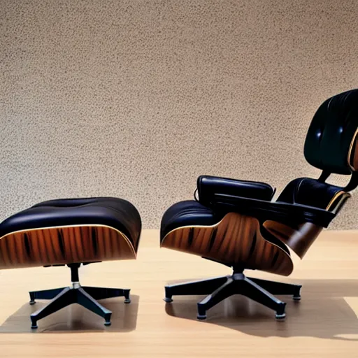 Prompt: eames lounge chair and ottoman redesigned by zaha hadid, product picture, photography