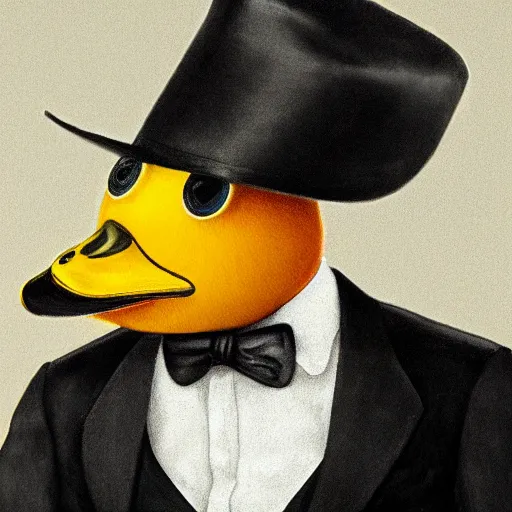 Image similar to a high detail photo of a man with a duck's head wearing a suit, photorealism