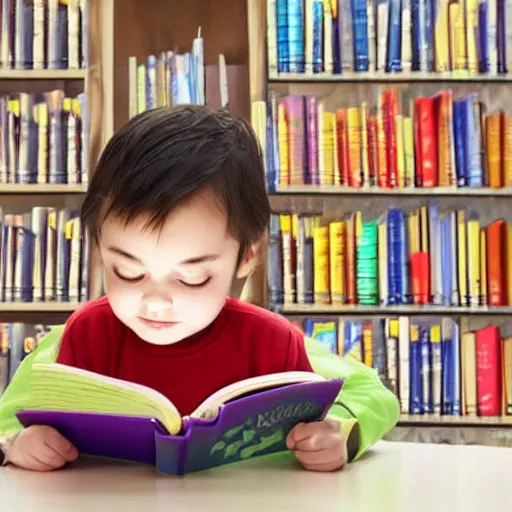 Prompt: a cute adorable magical glowing phoenix fledgling learning to read in a library