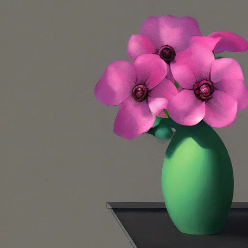 Prompt: a digital painting of a flower in a vase, a surrealist painting by jin gyoung cha, featured on cg society, fantasy art, 2 d game art, rendered in maya, storybook illustration