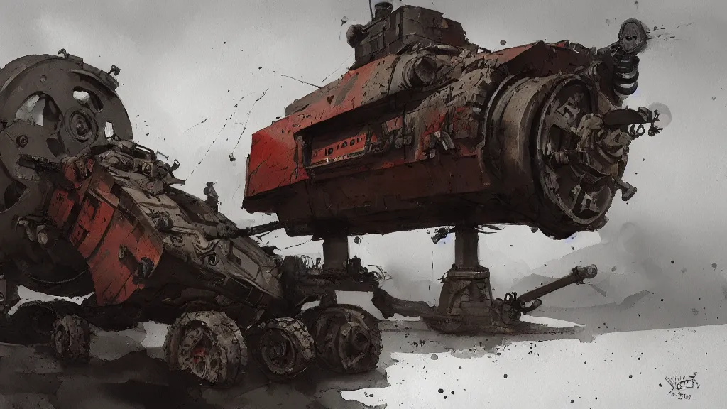 Image similar to big bertha howitzer, watercolored, jakub rozalski, dark colours, dieselpunk, artstation