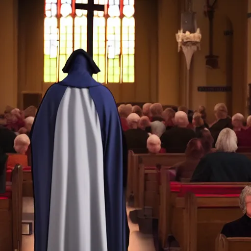 Image similar to emperor palpatine preaching to people at church, 8k cinematic lighting, very sharp detail, anatomically correct