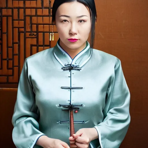 Image similar to chinese woman with eyepatch, odango, twin ponytails, black cheongsam