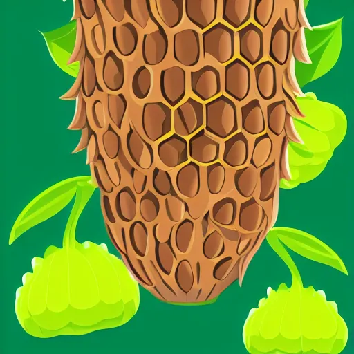 Image similar to vector illustration of a beehive hanging from a tree, with little bees coming out of it, 4 k, sharp details