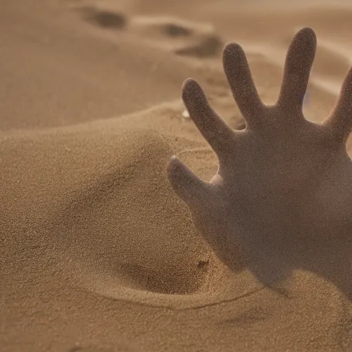 Prompt: desperate hand rising out of sand