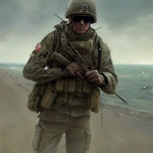 Image similar to an american soldier fighting in d - day fantastic camera engel by greg rutkowski