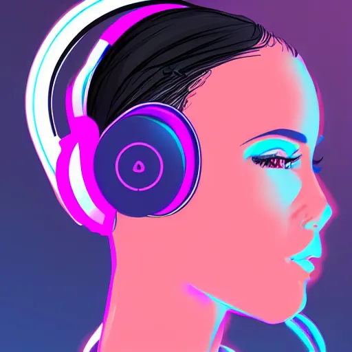 Image similar to synthwave girl wearing headphones, animated, trending on artstation, portrait