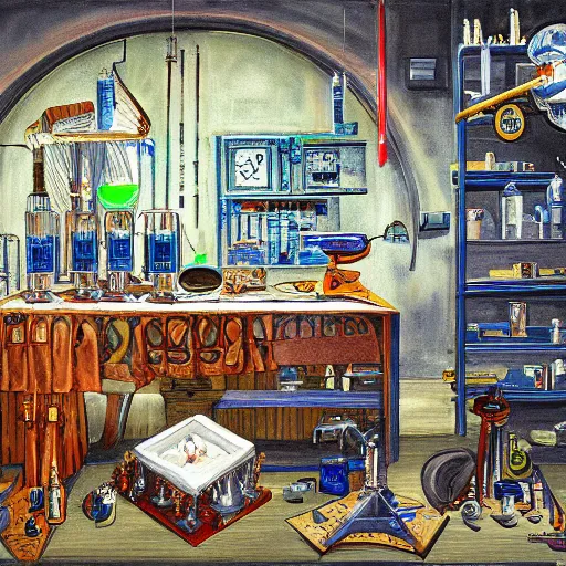 Image similar to occult laboratory detailed, painting, 4 k