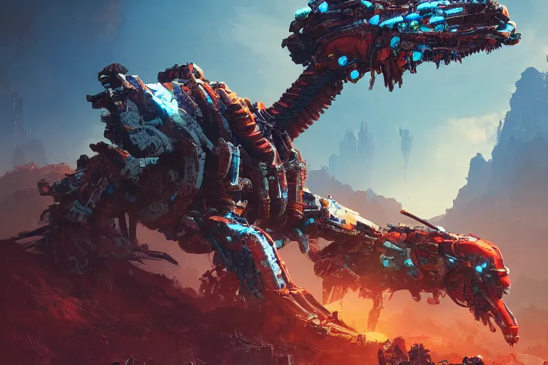 Image similar to ravager machine mecanical creature robot of horizon forbidden west horizon zero dawn bioluminiscence global illumination ray tracing hdr fanart arstation by ian pesty and alena aenami artworks in 4 k