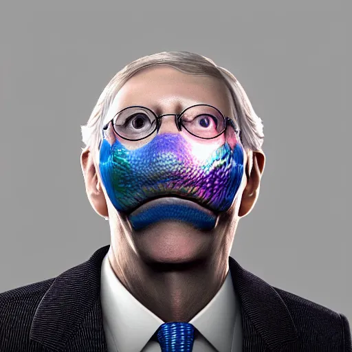 Prompt: mitch mcconnell sticking his head out of a turtle shell, head of a turtle, head of mitch mcconnell, hybrid, octane render, unreal 5 engine