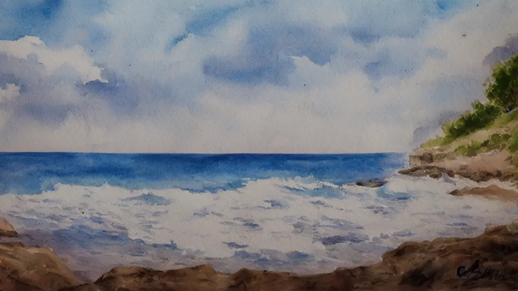 Prompt: A beautiful seascape, watercolor painting