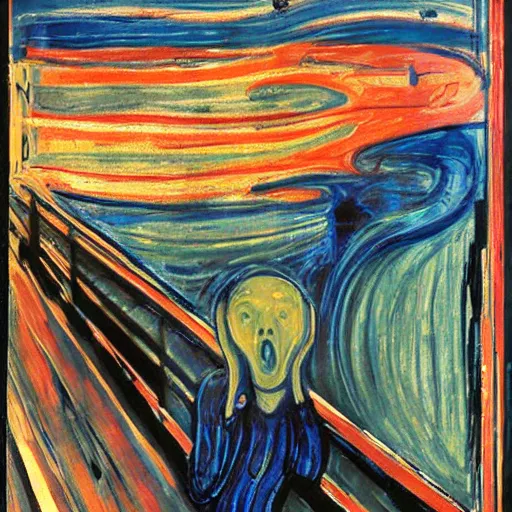 Prompt: visually competent photograph of The Scream in real life, by Richard Estes, 8k