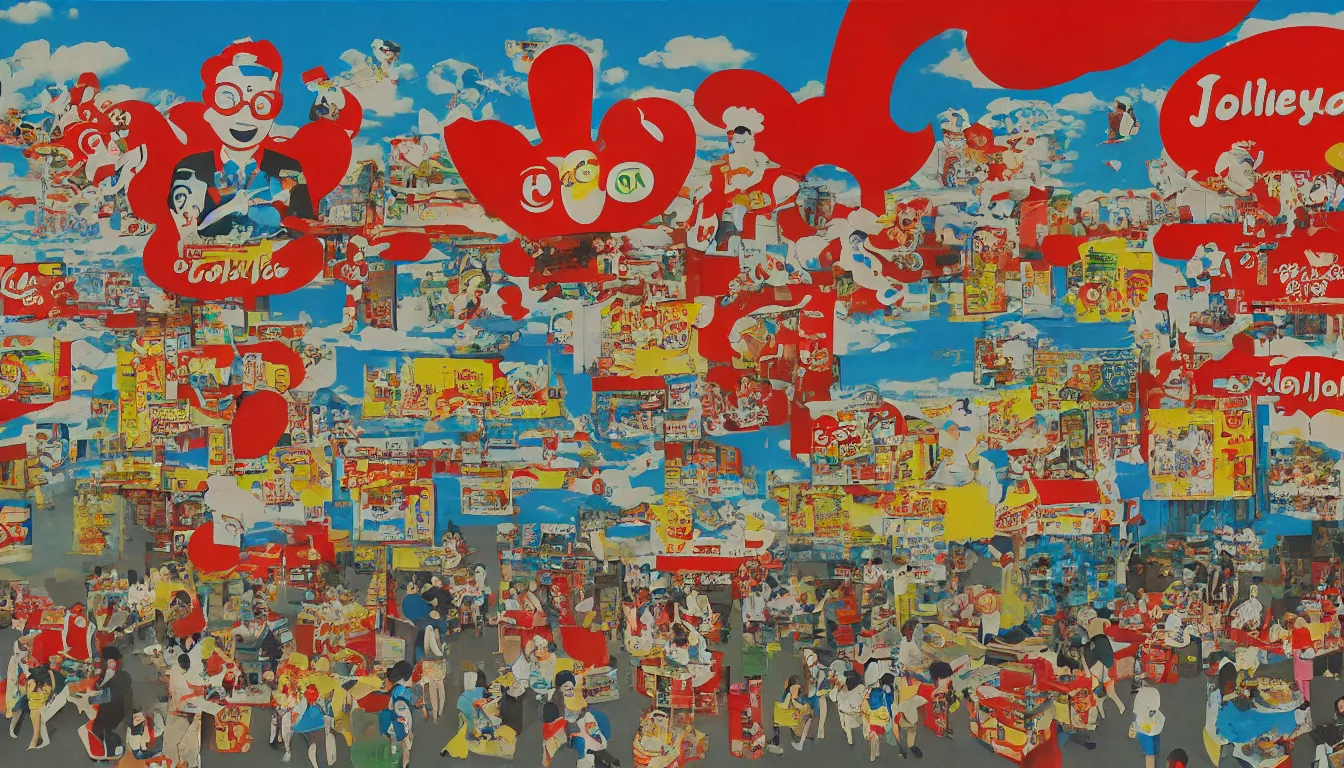 Image similar to Jollibee City, mixed media, by Tadanori Yokoo