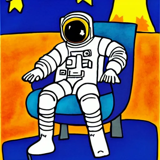 Image similar to astronaut relaxing on a chair with a bottle in the style of albright, ivan