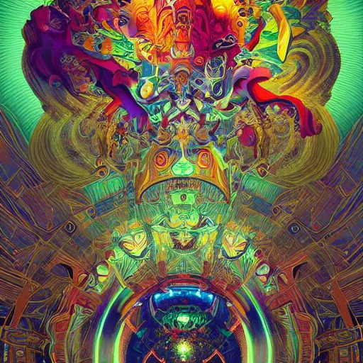 Image similar to An extremely psychedelic experience, colorful, surreal, mecha, LSD, face, jet turbine, tarot, detailed, intricate, elegant, highly detailed, super detailed, insane detailed, digital painting, concept art, smooth, sharp focus, illustration, art by Krenz Cushar, Marco Plouffe, dan mumford, Artem Demura and alphonse mucha