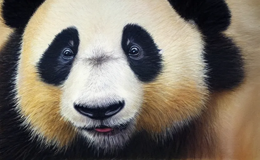 Image similar to sweet Panda, highly detailed, oil painting, ultra realistic, hyperrealistic