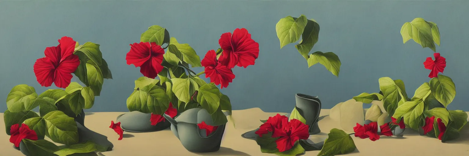 Prompt: hibiscus oil painting magritte