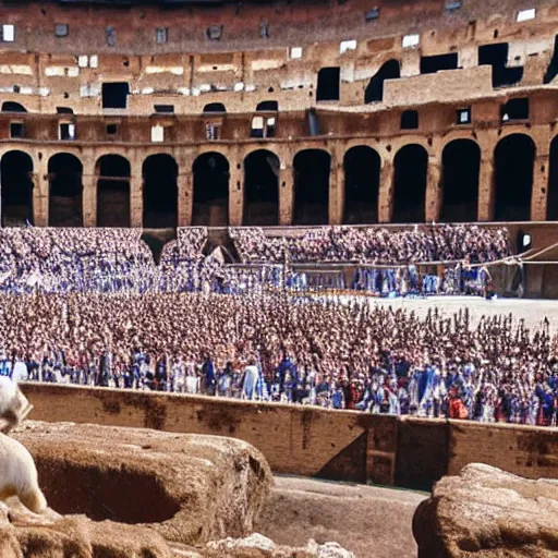 Image similar to animal in the stand of a colosseum watching gladiators fight