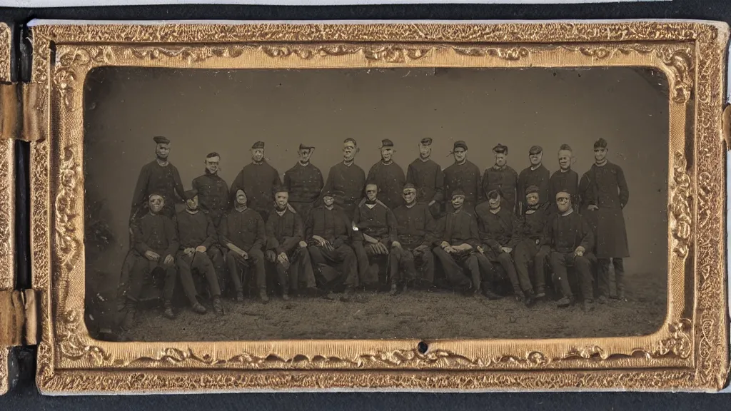 Prompt: ambrotype photo of s group of soldiers