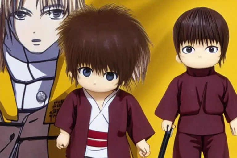 Prompt: sougo okita, short brown hair, kewpie, gintama