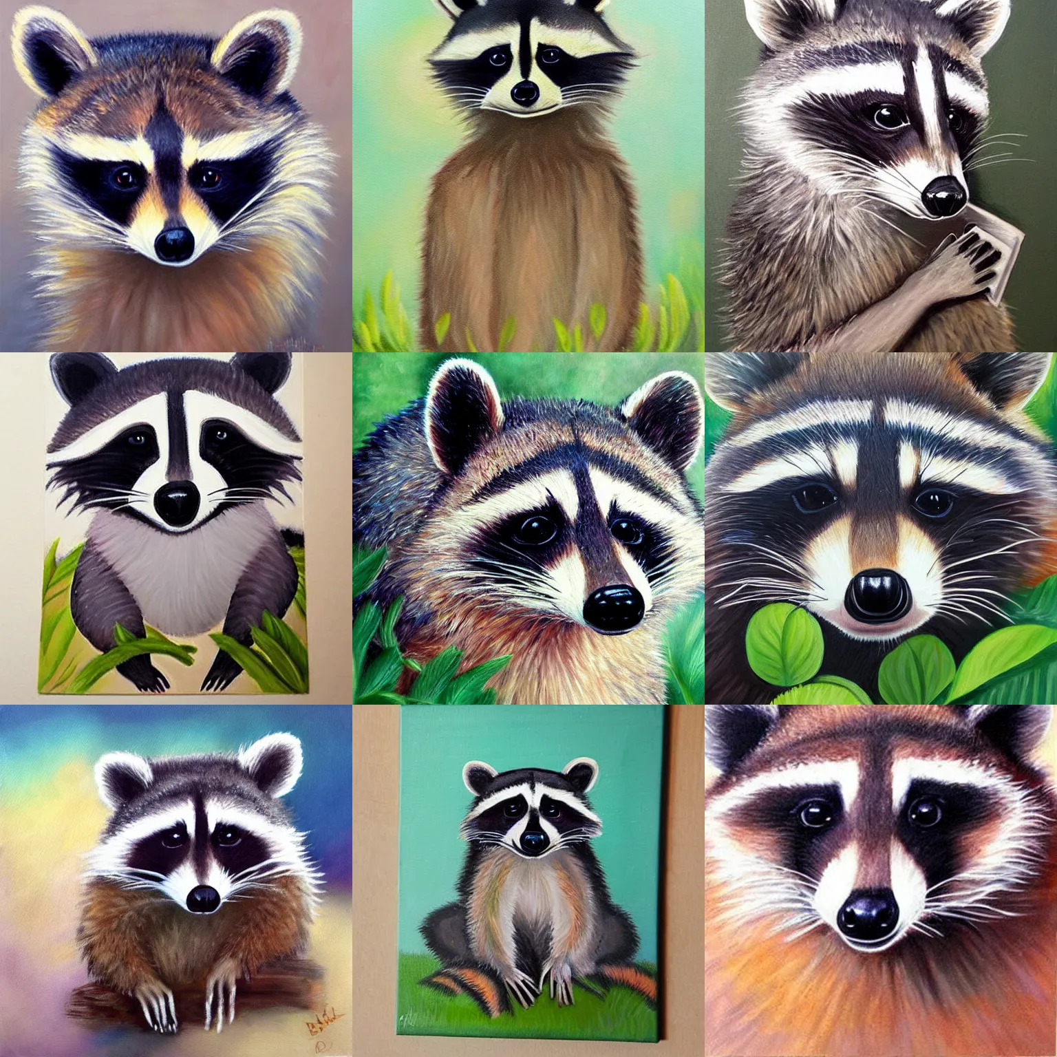 Prompt: Painting of a cute raccoon